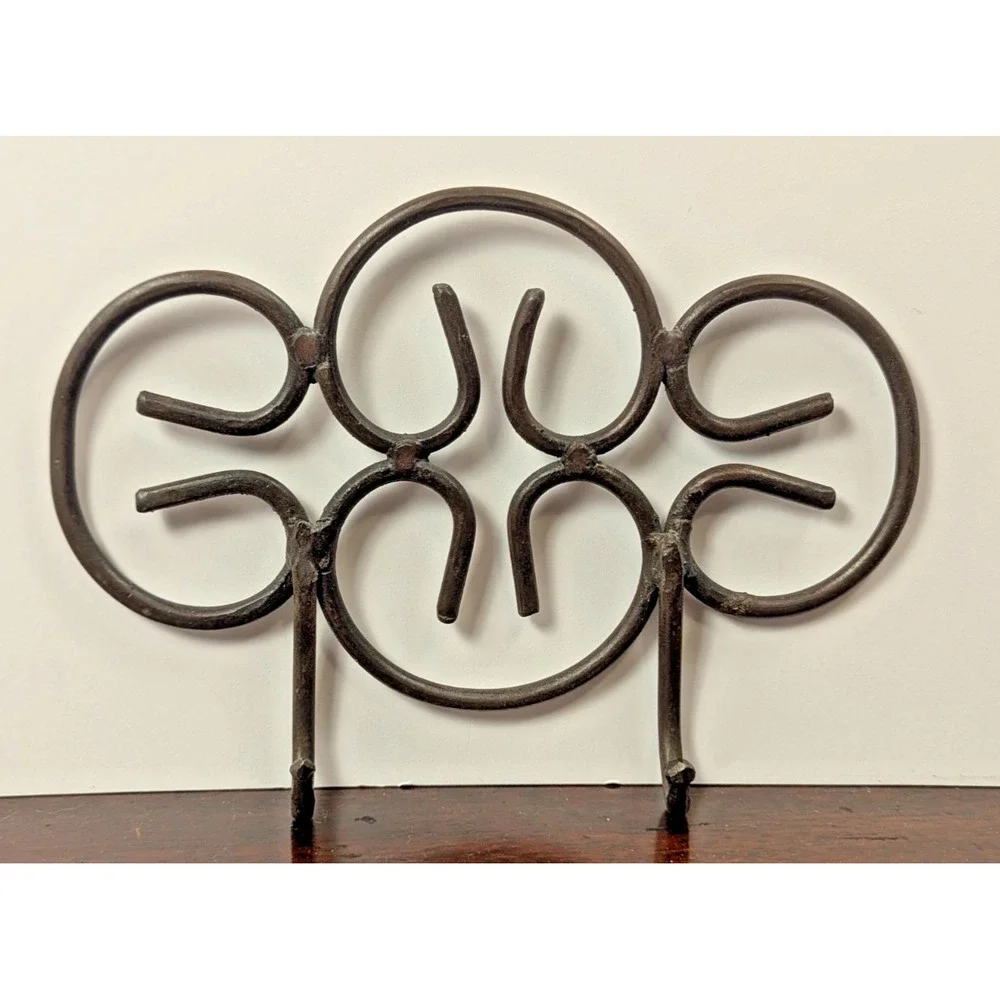 Vintage Hand Forged Wrought Iron Scrollwork Wall Rack 2 Hooks Rustic 8in